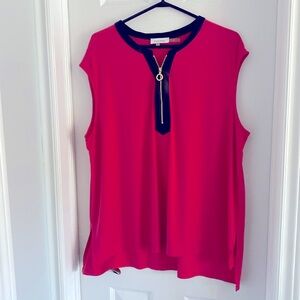 Calvin Klein Hot Pink Sleeveless Zip-Front Top with Black Trim